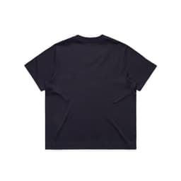 A navy blue T-shirt with a relaxed fit and an unembellished back. The shirt features a logo.