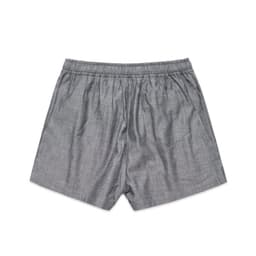 Grey dress shorts with an elastic waistband and a back pocket, featuring a simple and sleek design.