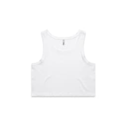 A white crop singlet with a fitted design and a subtle logo.