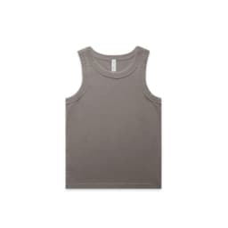 A faded organic rib tank in earthy tones with a simple design and a small logo.