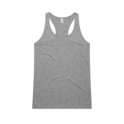 A grey racerback singlet with a logo, designed for comfort and style.
