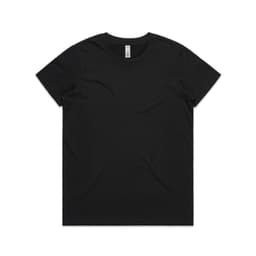 A black t-shirt with a crew neck, featuring a label on the inside. No visible logos or designs.