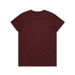A maroon T-shirt featuring a plain back design and standard fit. Includes a logo on the tag.