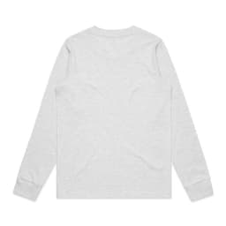 A long-sleeve t-shirt in light grey, featuring a plain back design and a small logo on the front.