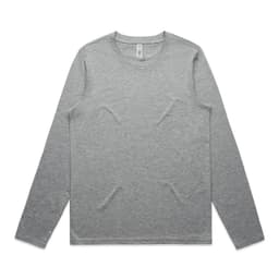 A grey long-sleeve t-shirt with a crew neckline and stitching details. The shirt features a small logo.
