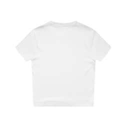 A white short-sleeved t-shirt featuring a plain back design and a small logo.