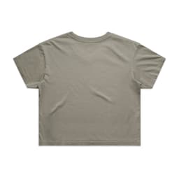 A khaki cropped t-shirt with a simple design and no visible branding on the back.
