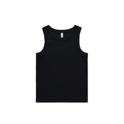 A black ribbed tank top with a classic singlet design and a branded label inside.