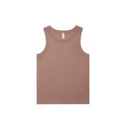A light brown organic rib tank top featuring broad armholes and a simple design. Includes a logo on the label.