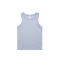 A light blue rib tank top with a classic sleeveless design. Features a branded label inside.