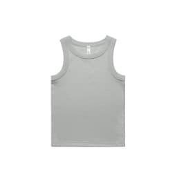 A light grey organic rib tank top with a simple design and a logo on the label.