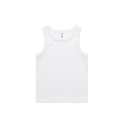 A white rib tank top with wide shoulder straps and a plain design. It features a logo at the neck.