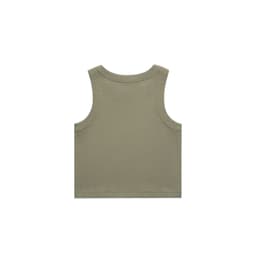 A ribbed crop tank in an olive green colour, featuring a simple design and no visible branding.