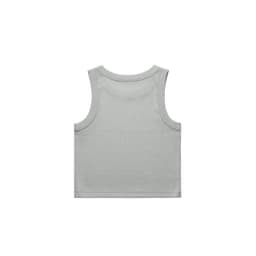 A light green organic rib crop tank top with a simple, clean design and a logo tag.