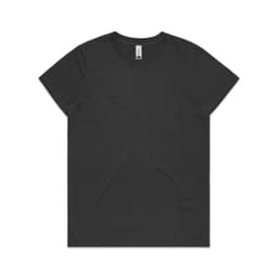A black t-shirt with a crew neck and short sleeves, featuring a logo inside the neck area.