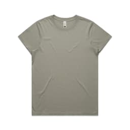 A light olive green t-shirt with a crew neckline and no visible graphics, featuring a logo.