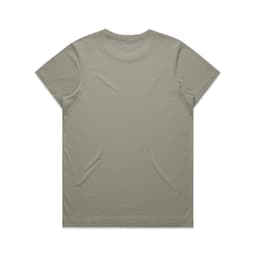 A faded green T-shirt with a soft texture and no visible design features a logo on the back.