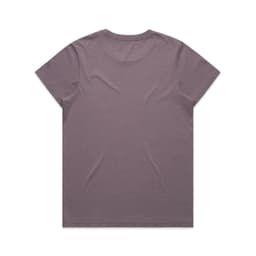 A purple tee shirt with a simple design and no visible branding displayed from the back.