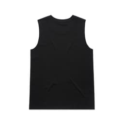 A black sleeveless tank top featuring a plain design and a logo.