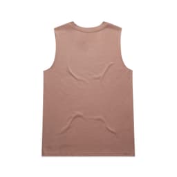 A sleeveless singlet in a light brown colour with a plain design and a brand logo.