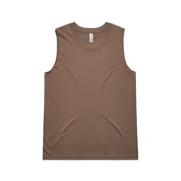 A brown singlet tank with a smooth texture and a label inside, featuring no sleeves.