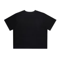 A black classic crop tee with a simple crew neck and short sleeves, featuring a branding logo.