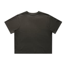 A dark green classic crop tee featuring a simple design and a logo on the back.