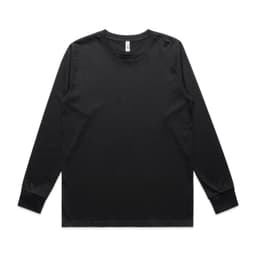 A black long-sleeve T-shirt with a crew neck and a logo on the label.