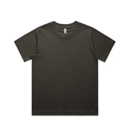 A dark green T-shirt with a classic fit and short sleeves, featuring a logo on the label.
