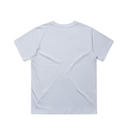 A plain light blue t-shirt featuring short sleeves and a round neck with a logo.