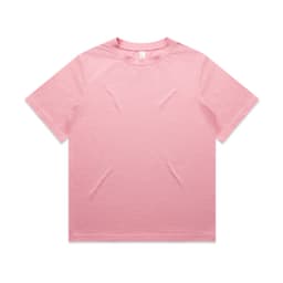 A pink T-shirt featuring a classic crew neck design. The shirt has a brand logo on the label.