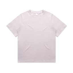 A light purple t-shirt with a relaxed fit. The shirt features a logo on the front.