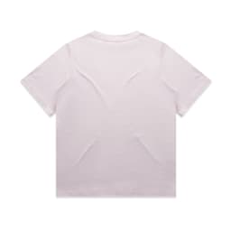 A plain white t-shirt featuring a simple design, with no visible branding or logos on the back.