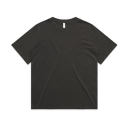 A dark faded t-shirt with a classic short-sleeve design and a label inside. It features a subtle logo.