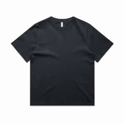 A dark grey, heavy faded t-shirt with a classic crew neck and short sleeves. It features a logo on the label.