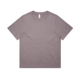 A heavy faded tee in a muted mauve colour, featuring a crew neck design and a simple branding label.
