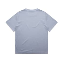A light blue, heavy faded t-shirt with a casual fit and a plain back. It features a logo near the collar.