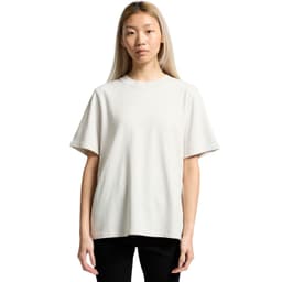 A light grey heavy faded tee with a relaxed fit and short sleeves, featuring a logo on the front.