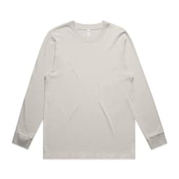 A long-sleeve t-shirt in a light beige colour, featuring a simple, unadorned design and cuffs.