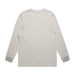 A long-sleeve tee in a faded beige colour, featuring a plain back and cuffed sleeves. It has a logo.