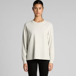 A long-sleeved, faded light grey T-shirt with a relaxed fit. Features long sleeves and a simple design.