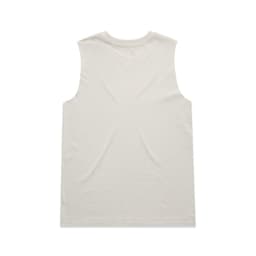 A light beige, heavy faded tank top with a sleeveless design and a plain back. Features a logo.