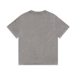 A grey stone wash heavy tee with short sleeves and a round neckline. The shirt features a logo on the back.