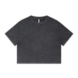 A heavy cropped top in stone wash black with a relaxed fit and short sleeves. Features a logo.