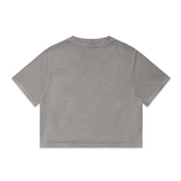 A grey heavy crop top with a relaxed fit and a slight stone wash finish, featuring a logo.