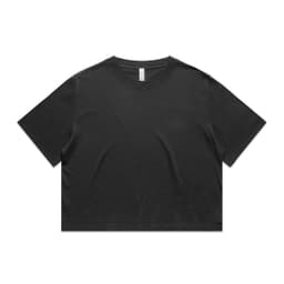 A black cropped t-shirt with a relaxed fit and a brand logo.