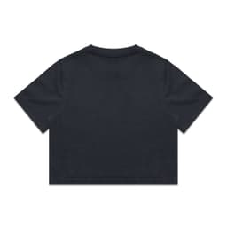 A black heavy faded crop tee with short sleeves and a simple design, featuring a logo on the back.