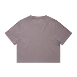 A heavy faded crop tee in a soft mauve colour, featuring a plain back and a subtle logo.
