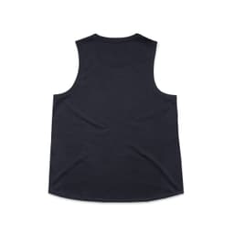 A black singlet tank top with a rounded neckline and sleeveless design. It has a subtle branding label.