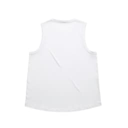 A plain white tank top with a rounded hem and no visible branding. The back view of the singlet is displayed.